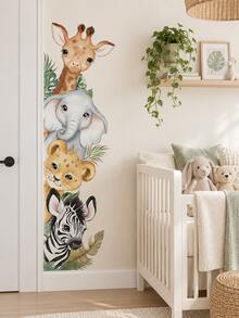 90x30cm Cute Wild Animal Wall Sticker, Giraffe Elephant Lion Zebra Children's Room Baby Room Door Bedroom And Game Room Decorative Sticker - Multicolor - View 3