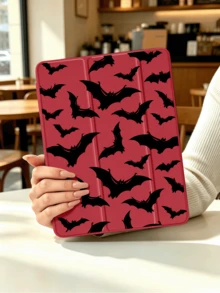1Pc Halloween Fashion Protective Case , Bat Print Pattern, Compatible With IPad 7/8/9/10th/Pro 11 /11th (A16) 2025 , Galaxy Tab S6 Lite / Galaxy Tab A11+ 2025, Offers Soft Shock-Proof Protection, Supports Smart Stand/Auto Wake/Sleep Function. - Red - View 4