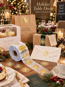 3pcs Christmas Gold Snowflake Stickers Roll Self Adhesive Holiday Gift Wrapping Labels Elegant Festive Seals For Presents Envelopes Party Decorations Supplies - Multicolor - View 7