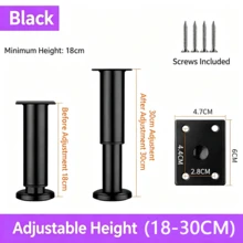 Adjustable Height Furniture Support Legs For Bed Frame, Metal Adjustable Furniture Legs Sofa Furniture Cabinet Risers, DIY Furniture Replacement Legs, TV Stand Feet - Black - View 8