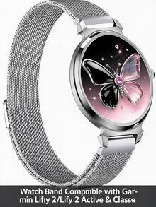 磁吸米蘭金屬編織錶帶，適用於 Gar-Min Venu 2 3 3S、Vivoactive 4 4S 5 6、Forerunner 55 165 255 265 Lily2，18/20/22mm 快拆錶帶 - 銀色 - 查看 15