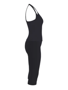 Women'S Casual V-Neck Rib Knit Vest And Skinny Capri Pants Solid Color Two Pieces Set Summer Clothes (Top & Bottom Different Fabric, Special Matching) - Black - View 7