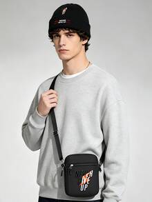 1pc/2pcs Inspirational Slogans Pattern Print Unisex Street Fashion Outdoor Sports Knit Beanie And Crossbody Bag, Gift For Yourself Or Friends - Multicolor - View 2