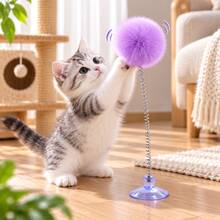 1pc Cat Toy Spring Toy With Suction Cup Teaser Wand And Fur Ball Pet Toy - View 2