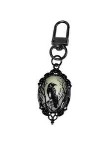 Halloween Gothic Glow-In-The-Dark Bat Keychain - Vintage Black Frame Oval Convex Design, Dark Aesthetic Glow-In-The-Dark Backpack Charm, Mysterious Atmosphere Party Accessory, Suitable For Gothic, Witchcraft And "Dark Academia" Party Looks - Multicolor - View 12