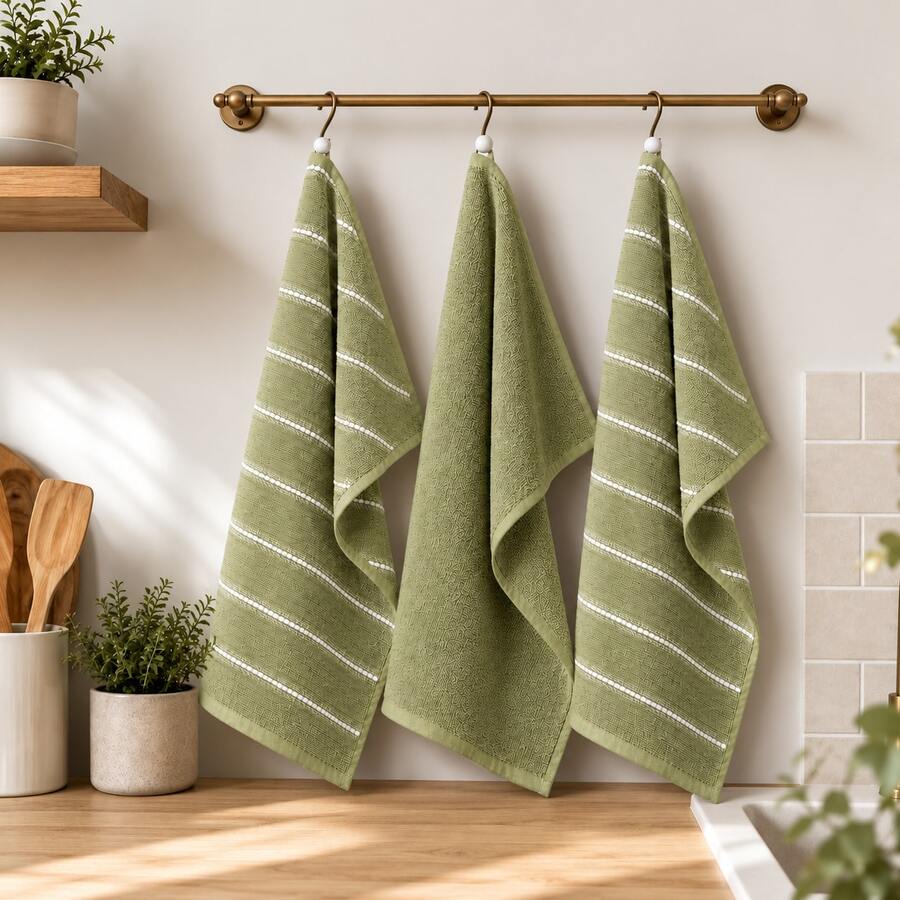 %100 Cotton Kitchen Towels – Soft & Absorbent & Dish Towels 2/3pcs - Green - View 1