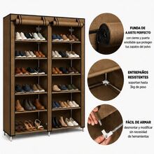 Zapatera Doble Organizador Cubierta de Tela Impermeable, Estante con Estructura de Acero de 6 Niveles, Zapatero Ahorrador de Espacio, Multifuncional de Fácil Armado - Marrón - Ver 5