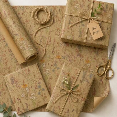 5m Roll Floral Pattern Single-Sided Vintage Kraft Paper, 43cm*500cm Thick Gift Wrapping Paper, Suitable For DIY Birthday Gifts, Celebration Parties, Weddings, Valentine's Day Gifts For Men And Women