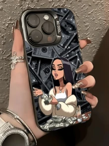 1pc Black Cartoon Money Design Personalized Minimalist Full Coverage TPU Shockproof Phone Case Compatible With Apple 18 17 16 15 14 13 12 11 Pro Max Air Protective Shell Compatible With Samsung Series - Multicolor - View 1