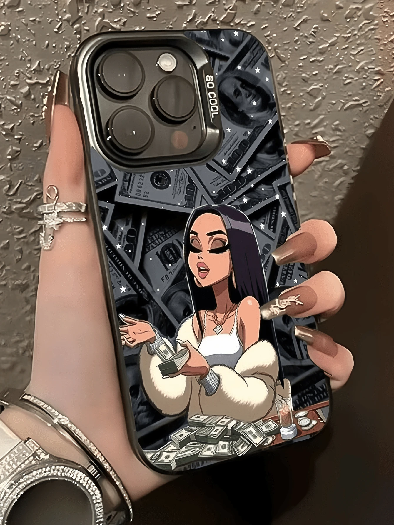 1pc Black Cartoon Money Design Personalized Minimalist Full Coverage TPU Shockproof Phone Case Compatible With Apple 18 17 16 15 14 13 12 11 Pro Max Air Protective Shell Compatible With Samsung Series - Multicolor - View 1