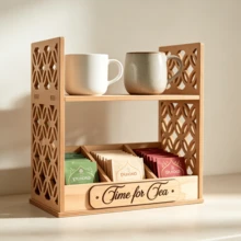 Vintage Carved Tea Bag Display Rack, Multi-Compartment Tea Bag Storage Box For Home Desktop, Tea Station Cup Holder, Furniture Storage, Perfect Gift - Khaki - View 5