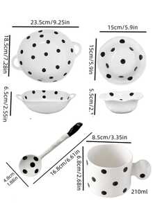 1pc Asymmetrical Pinched Polka Dot Ceramic Bowl, Ins-Style High-End Large Capacity Double-Ear Bowl, Polka Dot Spoon, Breakfast Yogurt Bowl, Rice Bowl, Double-Ear Soup Basin, Single-Serve Tableware Ceramic, Suitable For Home, Restaurant, Dessert Shop, Office, Gift - Multicolor - View 3