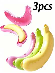 3pcs Outdoor Travel Banana Storage Boxes, Cute Banana Protective Cases, Fruit Storage Containers, Fitness Fruit Protector Boxes, Leakproof & Shockproof Food Storage Containers, Suitable For Outdoor Travel Lunch, Fitness, Camping And Back To School, PP Plastic - Multicolor - View 1