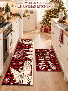 1/2pcs Christmas Kitchen Decor Rugs, Winter Kitchen Mats And Pads, Non-Slip Washable Absorbent Kitchen Accessories Decorative Floor Mat, Christmas Holiday Gift! - Multicolor - View 1