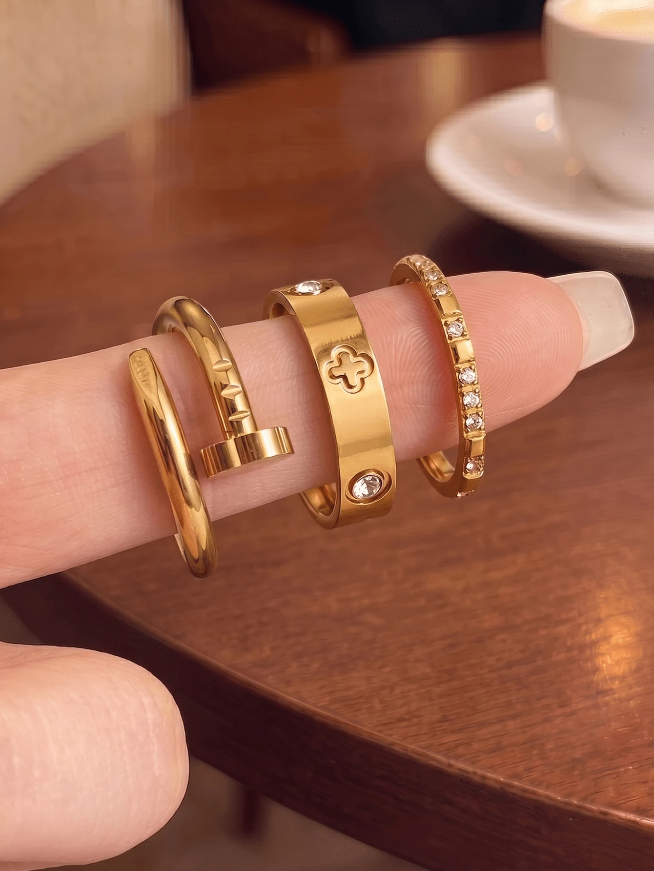 3pcs/Set Luxury Exquisite Stainless Steel Women's Rings, 18K Stainless Steel Fashion Elegant Zirconia Rings, Stackable Ring Set, Size 6-10, Wedding Rings, Wedding Season Gift, Couple Jewelry, Christmas Gift, Family Gift, Waterproof Non-Fading, Long-Lasting Color - Multicolor - View 1