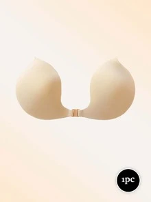 1pc/2pcs Women's Back Adhesive Deep V Bra, Black And Khaki, Front Buckle Design, Fox Tail Shaped Invisible Cups, Comfortable And Invisible, Suitable For Evening Gowns, Christmas Parties And Autumn Outfits. - Multi-color - View 10