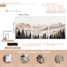 3 pcs/Set Poster Seni Dinding Modern, Cetakan Kanvas, Seni Triptych Pegunungan Hutan Abstrak, Cetakan Pemandangan Berkabut Minimalis, Alam Netral, Karya Seni Skandinavia, Berbingkai atau Tanpa Bingkai, Dekorasi Rumah, Dekorasi Ruangan, - A - View 15
