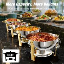 TUMATICLY 2/4PCS Gold Buffet Chafing Dish (5Quart), Round Chafing Dish Set With Lid Rack, RolledEdge Design, Mirror Polished StainlessSteel, Suitable For Catering, Parties And Weddings, For Cooking Only - Gold-4PCS - View 8