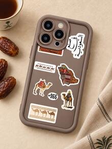 Saudi Arabia Sticker Collage Phone Case, Desert Camel Arabic Text Saudi Map +966 Area Code Mocha Brown Border Full Coverage Shockproof Soft Protective Cover Compatible With IPhone 18 17 16 15 14 13 12 11/Pro/ProMax/X/XR/XS/XSMAX/7/8/PLUS Compatible With Samsung/Honor - Khaki - View 4