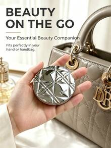 DIOR Luxury Silver Embossed Rhombus Pattern Round Compact Mirror, Portable Double-Sided Folding Small Mirror, Exquisite Metal Texture Pocket Makeup Mirror, Highly Attractive 3D Rhombus Pattern Handheld Mirror - Silver Diamond-pattern Round Mirror - View 7