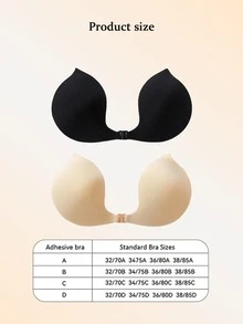 1pc/2pcs Women's Back Adhesive Deep V Bra, Black And Khaki, Front Buckle Design, Fox Tail Shaped Invisible Cups, Comfortable And Invisible, Suitable For Evening Gowns, Christmas Parties And Autumn Outfits. - Multi-color - View 8
