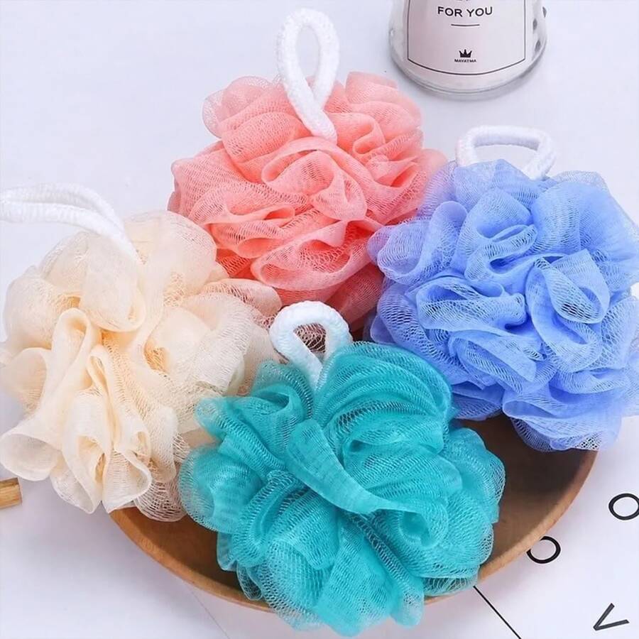 1pc Cute Solid Color Bath Sponge, Bath Ball, Bubble Bath Ball, Bath Flower, Loofah, Bath Ball, Approx. 20g/Pc, Random Color - Multicolor - View 1