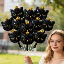 10pcs Mini Cartoon Crown Cat Foil Balloons, Suitable For Birthday Party, Wedding, Bachelor Party Decoration, Children's Birthday Decoration Balloons - View 3