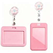 1 Set Exquisite Dopamine Pink Floral Nurse ID Badge Retractable Reel Clip With Horizontal Slide Card Holder, Gift For Doctors, Nurses, Teachers, Students, Office Staff - D - View 2