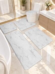 3/5件套豪华白色大理石纹浴室地垫套装，仿大理石纹理图案，柔软吸水防滑浴室配件 - 包括马桶盖套、U型马桶垫、浴室门垫、梳妆台垫、浴缸大垫 - 法兰绒+记忆棉+涤纶面料 - 可水洗，防霉 - 四季皆宜，适用于家庭/酒店/宿舍/户外露营/西式风格/节日浴室装饰，返校必备，乔迁/母亲节礼物 - 大理石 - 查看 2