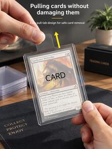 200/100/50/30/1pc Transparent Plastic Card Holder With Pull Ring, Scratch-Resistant Waterproof Card Storage Sleeve, Easy Pull Ring Design - Multicolor - View 3