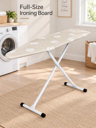 Full Size Foldable Ironing Board 53 X 14 Inch With Adjustable 20–35 Inch Height, Steel T-Leg Frame, Cotton Cover And Padded Surface, Lightweight Space Saving Freestanding Ironing Table For Home Laundry Room Apartment Dorm