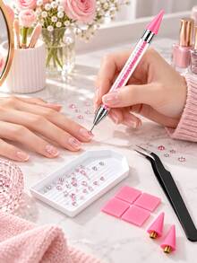 1 Set Dual-Head Rhinestone Pickup Wax Pencil Kit - Crystal Diamond Painting Tool Set, Includes 2 Replaceable Wax Pencil Tips, 4 Pieces Of Clay, Tray And Tweezers, Suitable For Nail Art Decorations, 5D Diamond Painting, Decorative Stickers And DIY Crafts - Rhinestone Picker - View 5