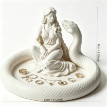 1pc Dual-Color Snake Coil Jewelry Storage Box, European Art Portrait 3D Large Wing Design, Dual Compartment Storage For Rings, Earrings, Necklaces, Studs And Other Accessories - Multicolor - View 5