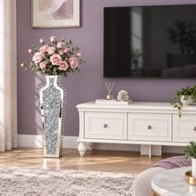 Mirrored Floor Vase 68 Cm, Silver, Crystal Decor For Dried Flowers - Silver - View 7