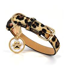 1pc Leopard Print Pet Dog Collar, Soft Lining With Faux Shell Paw Print Dog Tag, Adjustable Holes, Suitable For Small, Medium, Large Dogs, Fashionable Daily Walking Collar, Gift For Pets - Multicolor - View 12