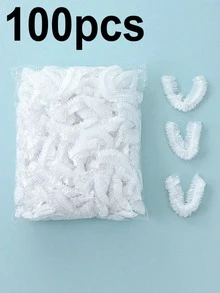 100pcs Disposable Shower Caps, Transparent Plastic Hair Caps, Bathing Caps, Shower Caps, Bathroom Supplies, Affordable Price, Waterproof Elastic Shower Caps, Suitable For Hair Care/Travel/Home Use, Back To School Essential. - White - View 16