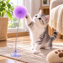 1pc Cat Toy Spring Toy With Suction Cup Teaser Wand And Fur Ball Pet Toy - View 1