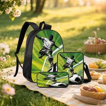 Football Player 2D Print 3 Pieces Backpack Set, Large Capacity Backpack With Crossbody Bag And Pencil Case, Side Elastic Mesh Pocket For Water Bottle, Wide Breathable Adjustable Shoulder Straps, Retro Sports Style Fan Daily Commute Travel Casual Storage Bag - Printed Bag - View 8