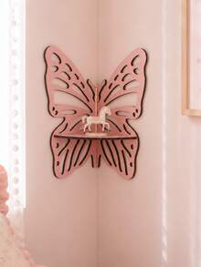 1pc Pink Butterfly Pattern Fresh Hollow Wall Shelf, Assembly Required, Spring Garden Pastoral Home Style, Symmetrical Butterfly Wing Outline, Multi-Layer Hollow Texture Detail, Semi-Circle Single-Layer Display Tray 3D Hanging Design, Suitable For Aromatherapy Small Decor, Mini Flower Pots, Collectibles, Photos, Jewelry And Holiday Decorations, Utilizing Vertical Wall Space For Decoration, Display And Storage, Suitable For Living Room, Bedroom, Entryway, Vanity - Pink B - View 8