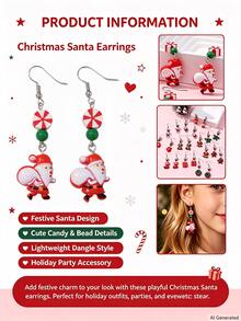 Set 12 Pasang Anting Natal Anak, Dekorasi Pesta Liburan, Hadiah Festival Lucu untuk Anak Perempuan - MultiWarna - View 3