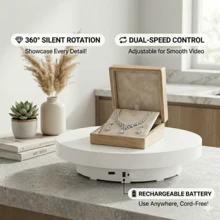 30cm (11.8in) 360° Electric Rotating Display Stand, USB Powered Quiet Motor, Adjustable Forward/Reverse Rotation, Matte Anti-Slip Base, Suitable For Jewelry/Figurines/Crystal Crafts/Product Photography/Live Streaming Display, Includes USB Data Cable - White - View 4