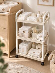 3-Tier Rolling Storage Cart, Baby Nursery Organizer Rack With Wheels, Movable Diaper, Bottle And Daily Essentials Storage Shelf - Multicolor - View 6