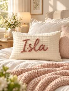 Customized Name Plush Pillowcase, Personalized Ribbed Cushion, Cute Children's Room Decor, Pajama Party Gift, Birthday Gift, Cozy Home Decor (Pillow Insert Not Included) - Multicolor - View 3