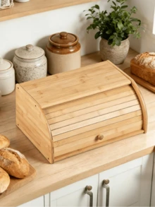 Wood Roll Top Bread Box, Natural Solid Wood Moisture-Proof Air Circulation Storage Container, Large Capacity Countertop Bread Keeper With Slatted Base, Rustic Kitchen Storage For Homemade Buns Loaves Pastries, Ideal For Home Cooks, Family Households - Multicolor - View 1