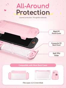 Lezhan, 2pcs/Set 1 Pink Face Cover Switch 2 Game Console Protective Case + 1 Lanyard/Wrist Strap, Suitable Compatible With Switch NS/OLED Game Console Protective Cover, Anti-Slip, Anti-Sweat, Anti-Dust, Anti-Scratch, Enhance Gaming Experience, Valentine's Day/Spring Romantic Gift - View 2