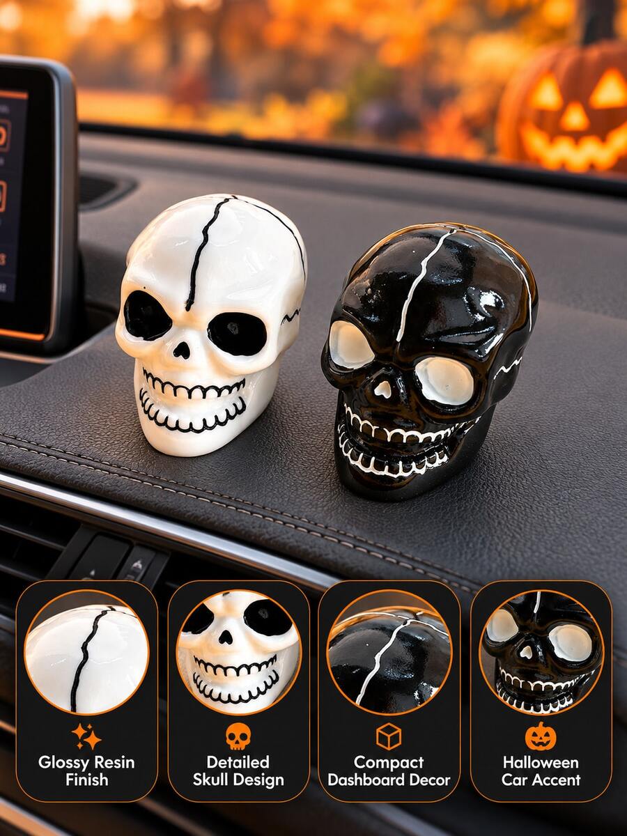 1 buah Figur Mini Resin Bentuk Tengkorak Hitam Putih 3D, Dekorasi Atmosfer, Cocok untuk Aksesori DIY Lanskap Mikro Meja Halloween - Ornamen mobil - View 1