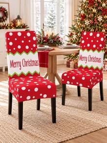 2/4/6件組聖誕椅套，紅白波點搭配Merry Christmas字母印花，綠色鋸齒邊飾設計，適用於餐廳、廚房及節日派對裝飾 - D - 查看 3