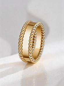 1pc 18K Gold Plated Double Row Bead Wide Band Ring, Unique Luxury Ring, Suitable For Women Girls Daily Party Decoration And Holiday Gift - Yellow Gold - View 8