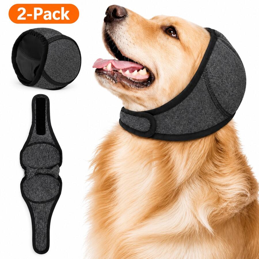 2pcs Dog Ear Covers, Noise Protection, Suitable For Anxiety, Hematoma And Grooming Care, Adjustable Non-Shaking Comfortable Quiet Dog Calming Headband Hair Wrap (Grey) - Dark Grey - View 1