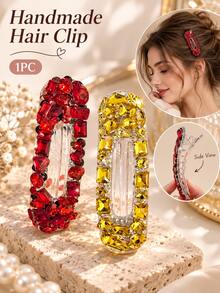 1pc Handmade Rhinestone Hair Clip, Shiny Crystal Hair Clip, Elegant Jewelry Hair Accessory, Suitable For Women, French Style Hair Clip, Suitable For Daily Party Styling, Gift - Multicolor - View 1